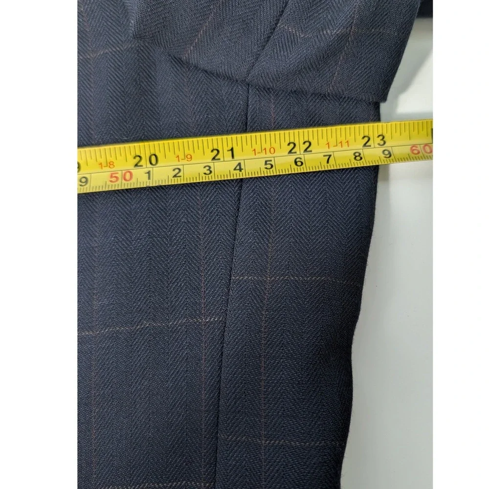 Oscar de la Renta Blazer Mens 41L Blue Brown Windowpane Plaid 100% Wool 3-Button